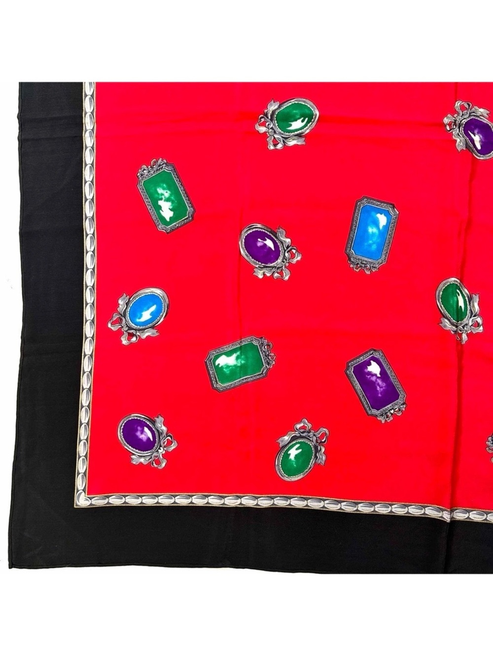Christian Dior Red & Black Jeweled Print Silk Scarf - Picture 5 of 10